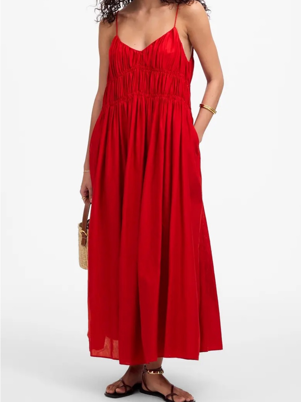 Madewell Size S Red Linen Spaghetti-Strap Maxi Dress - Women